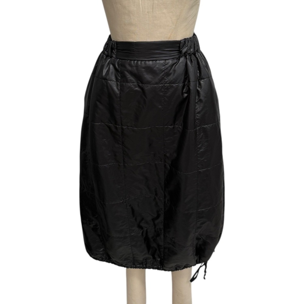 LUUKAA Black Quilted Puffer Midi Skirt Sz 6 Drawstring Hem Elastic Waist Pockets - Picture 2 of 8